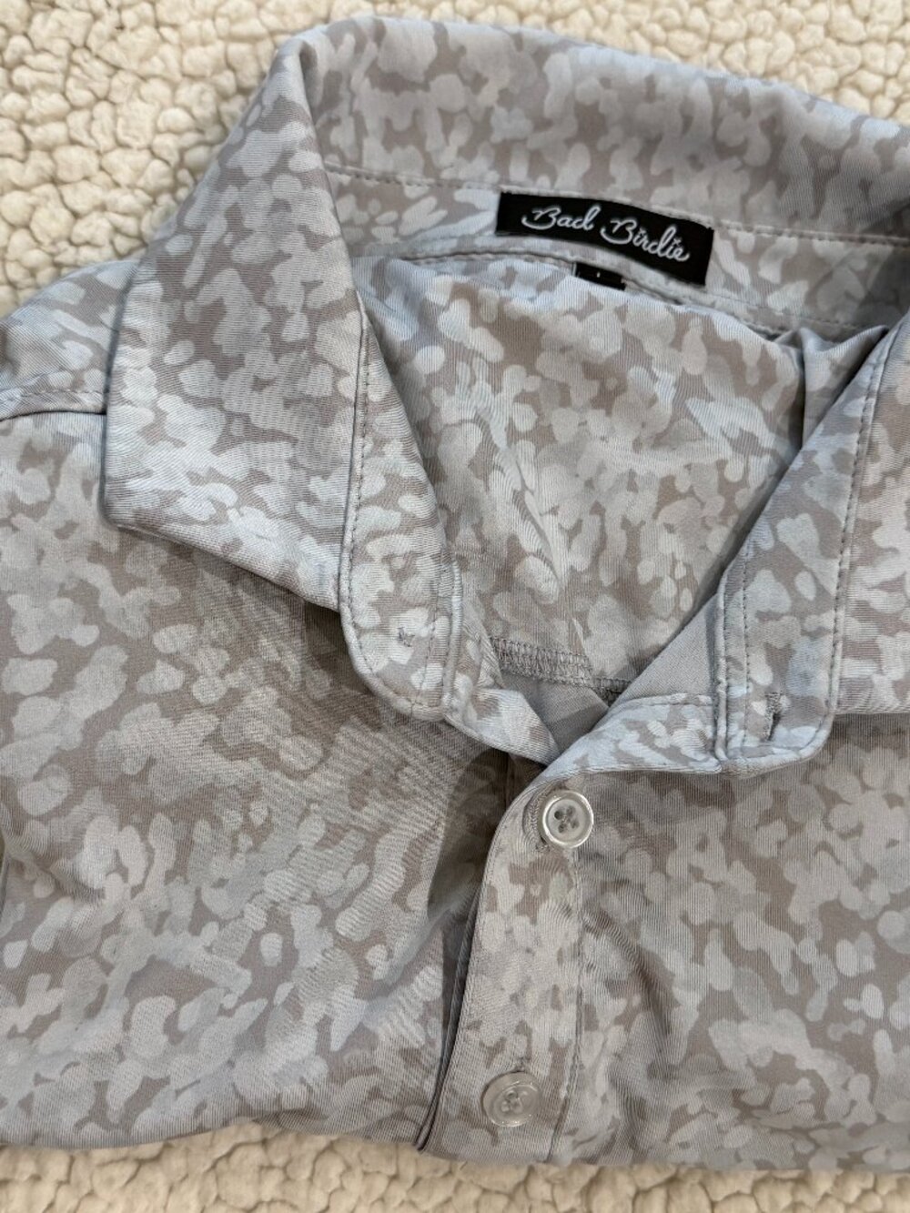 Bad Birdie Men's Golf Polo, Grey Abstract Camo, Size L — EUC!